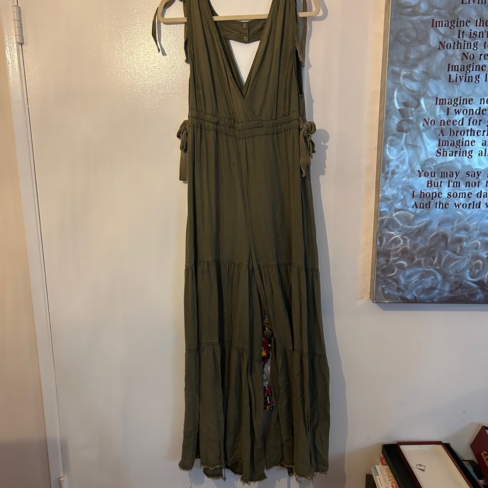 Free People Olive Green wide leg jumpsuit